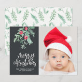Evergreen kerstfeestdag fotokaart in Slate Feestdagenkaart (Voorkant / Achterkant)