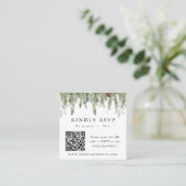 EVERGREEN Kerstfeestdag QR-code winters RSVP Vierkante Visitekaartje (Staand voorkant)