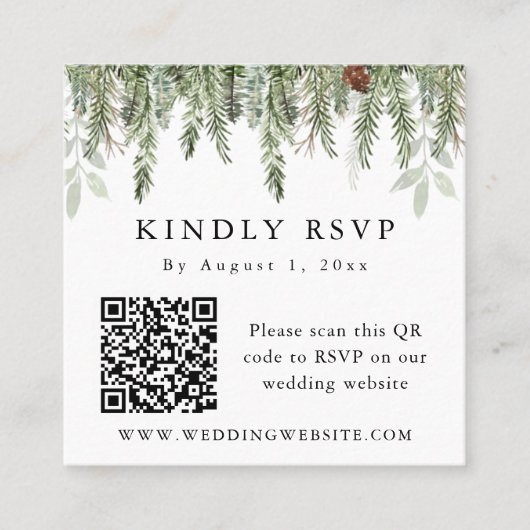 EVERGREEN Kerstfeestdag QR-code winters RSVP Vierkante Visitekaartje (Voorkant)