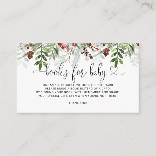 Evergreen kerstsneeuwboeken voor baby bekeuring informatiekaartje (Voorkant)