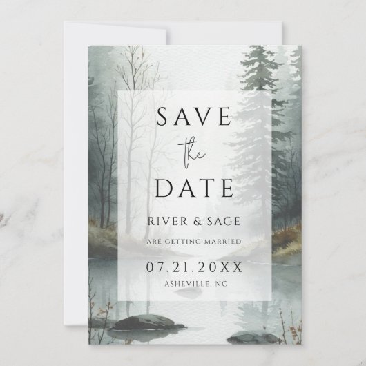 Evergreen Mist Forest QR Save the Date (Voorkant)