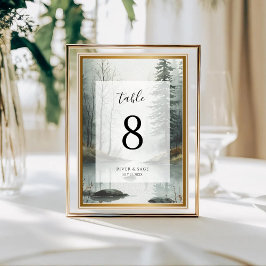 Evergreen Mist | Rustic Forest Table Card Number Kaart