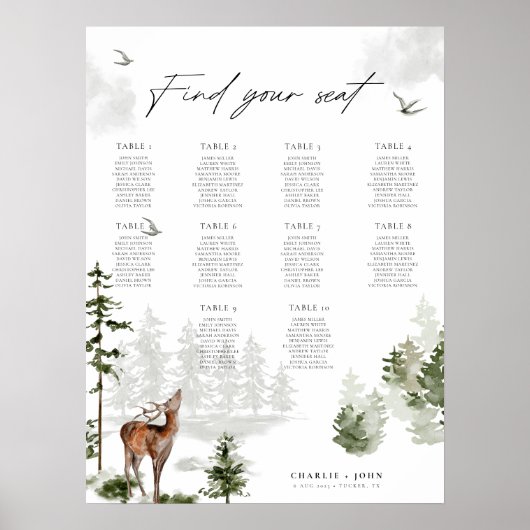 Evergreen Mountain Forest bruiloft zitgrafiek Poster (Voorkant)