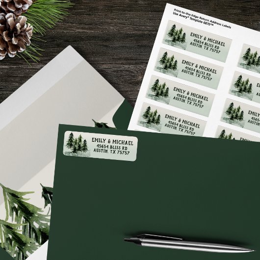 Evergreen Mountain Forest Green White Black Etiket