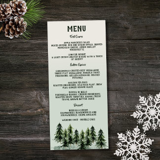 Evergreen Mountain Forest Green White Black Menu