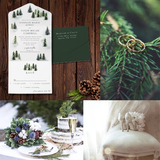 Evergreen Mountain Glen White Green Black All In One Uitnodiging