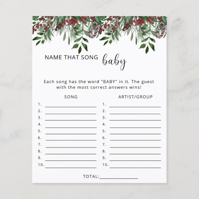 Evergreen Name dat baby shower game (Voorkant)