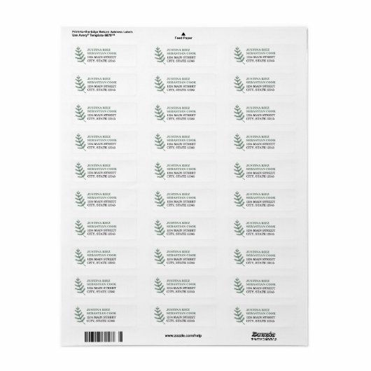 Evergreen Pine Branch Bruiloft Retouradres Etiket (Full Sheet)