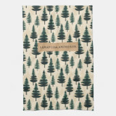 Evergreen Pine in donkergroen en beige Theedoek (Verticaal)