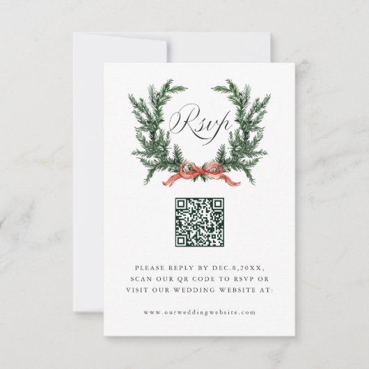 Evergreen Pine Wreath Wedding QR Code RSVP Kaartje (Voorkant)