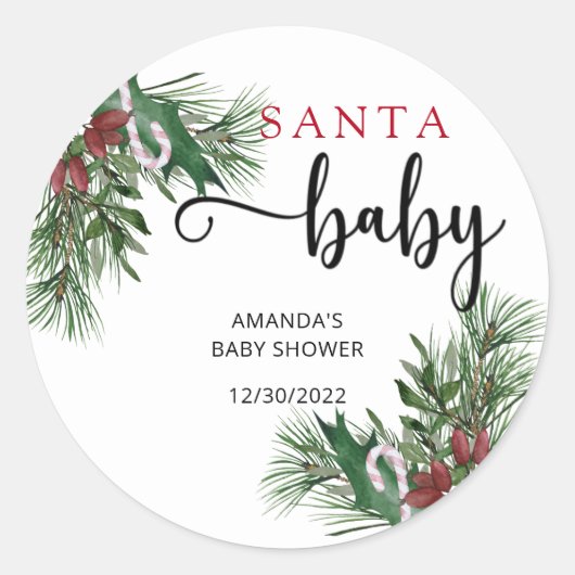 Evergreen Santa baby shower Ronde Sticker (Voorkant)