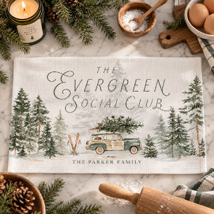 Evergreen Social Club Familie Kerstmis Theedoek