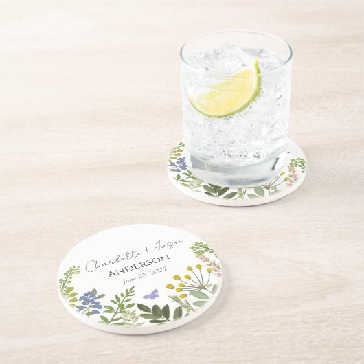 Evergreen Summer Garden Wedding Zandsteen Onderzetter (Zijkant)