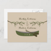 Evergreen takken + kano rustiek Save the date Aankondigingskaart (Voorkant / Achterkant)