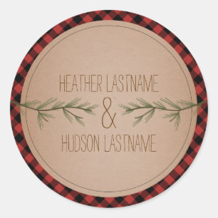 Evergreen Tree Branches Plaid Bruiloft Sticker