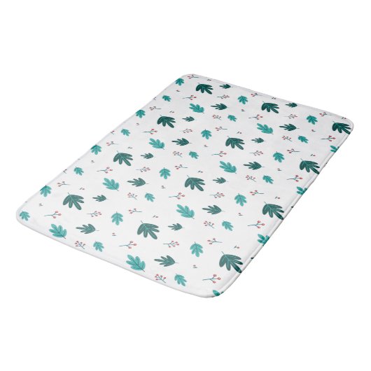 Evergreen Tree Leaves en Red Holly Berries Badmat (Gekanteld)