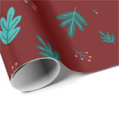 Evergreen Tree Leaves en Red Holly Berries Cadeaupapier (Rol Hoek)
