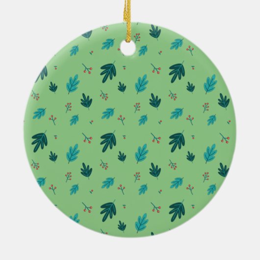 Evergreen Tree Leaves en Red Holly Berries Keramisch Ornament (Achterkant)