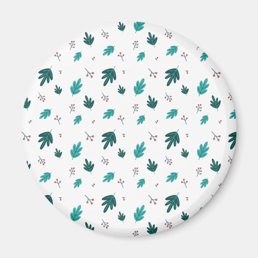 Evergreen Tree Leaves en Red Holly Berries Magneet (Voorkant)