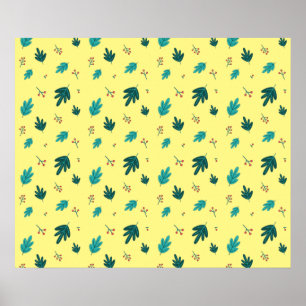 Evergreen Tree Leaves en Red Holly Berries Poster