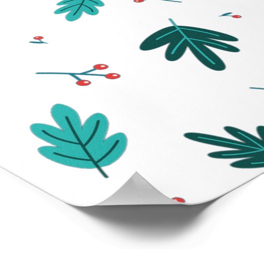 Evergreen Tree Leaves en Red Holly Berries Poster (Hoek)