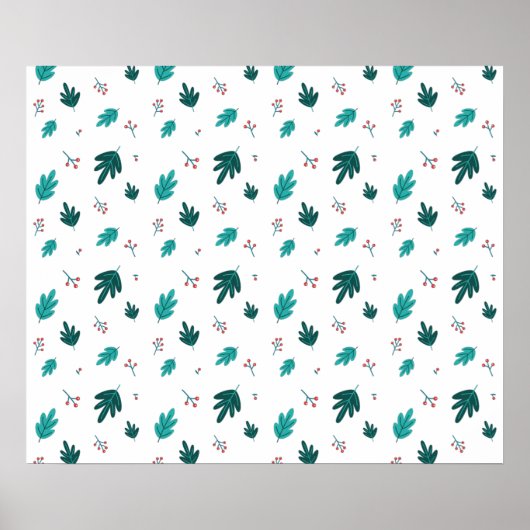 Evergreen Tree Leaves en Red Holly Berries Poster (Voorkant)