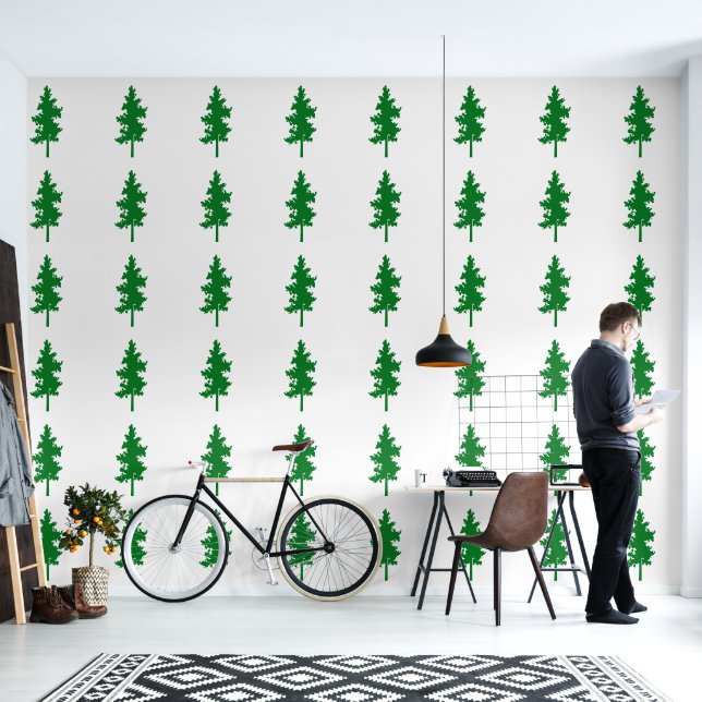 Evergreen Tree Patterns Groen Wit Elegant Classy Behang (Woonkamer)