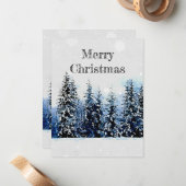 Evergreen Trees met Snow Flat Note-kerstkaart Notitiekaartje (Voorkant / Achterkant in situ)