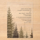 Evergreen Trees Rustic Woodland Wedding Acryl Uitnodigingen (Voorkant)