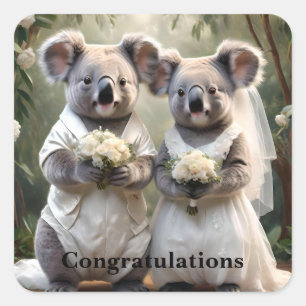 Evergreen Vows: Een Koala-bruiloft in het wit Vierkante Sticker