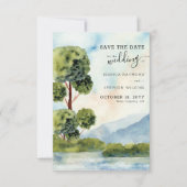 Evergreen-Waterverf en verticale foto Save The Date (Voorkant)