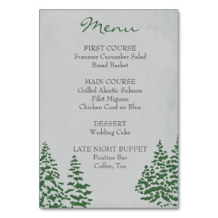Evergreen Winter Bruiloft Menu Kaart