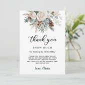 Evergreen Winter Eerste Verjaardag Bedankkaart (Staand voorkant)