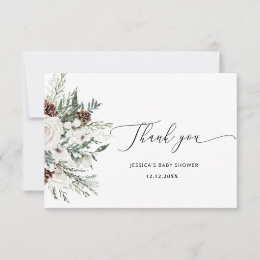 Evergreen winter elegant baby shower dank u kaart (Voorkant)