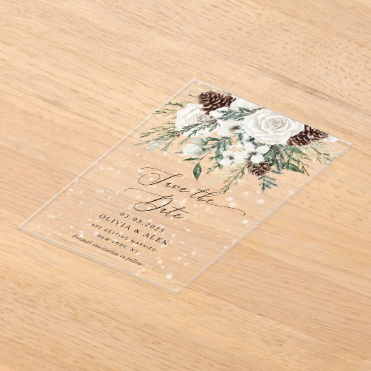 Evergreen Winter Elegant Save the Date Acryl Uitnodigingen (Laagn)