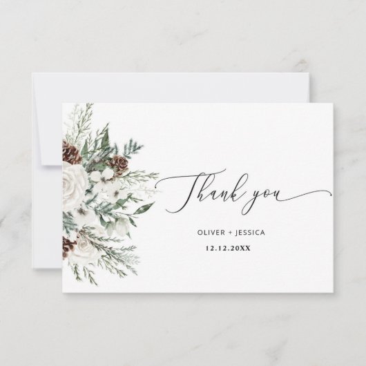 Evergreen winter elegante bruiloft dank u kaart (Voorkant)