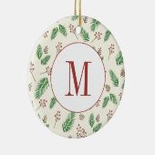 Evergreen Winter Floral Initiaal Monogram Kerst Keramisch Ornament (Rechts)