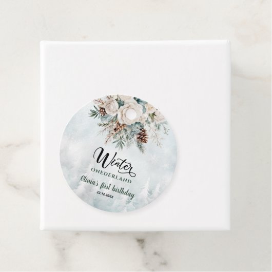 Evergreen Winter Onederland Eerste Verjaardag Bedankjes Labels (In situ)