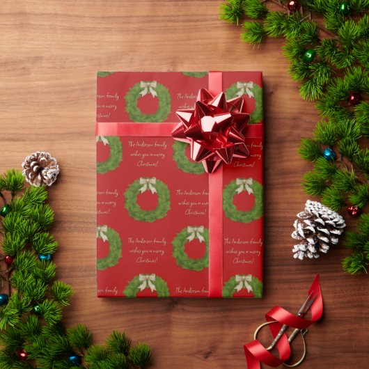 Evergreen Wreater met Bow Custom Message Kerstmis Cadeaupapier (Feestdagen Geschenken)