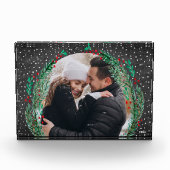 Evergreen Wreath Snow Black Black Photo Block Fotoblokken (Voorkant)