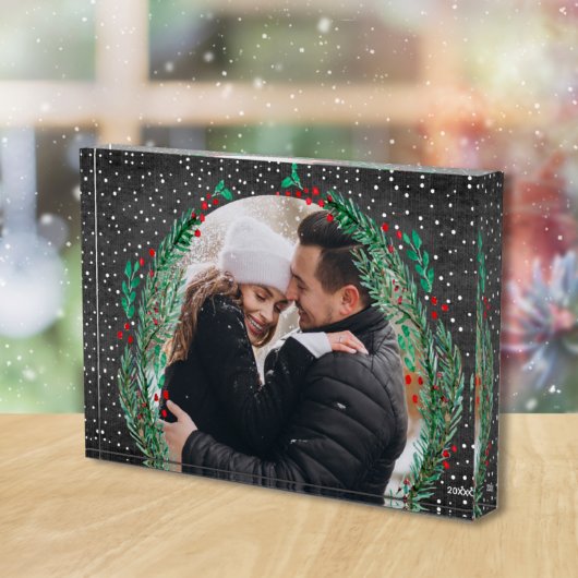 Evergreen Wreath Snow Black Black Photo Block Fotoblokken