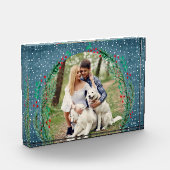 Evergreen Wreath Snow-kerstdenim Blue Fotoblokken (Links)