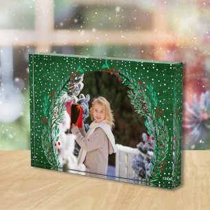 Evergreen Wreath Snow-kerstgroen Fotoblokken