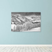 Evergreens en Aspen-bomen in een sneeuw-storm Canvas Afdruk (Insitu (Houten vloer))