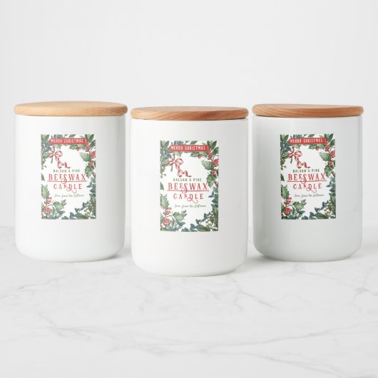 Evergreens en Red Bow Balsam Candle Label Voedselcontainer Etiket (Flessen)