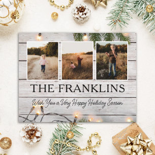 Evergreens en rustiek hout Kerstmis Foto Briefkaart