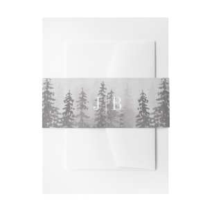 Evergreens in bos Mist Berg Monogram Grijs Uitnodigingen Wikkel