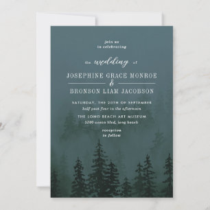 Evergreens in de Foggy Forest Slate Blue Wedding Kaart