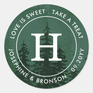 Evergreens in het bos Dark Green Favor Ronde Sticker