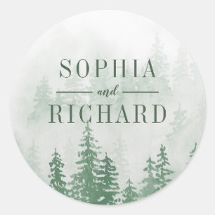 Evergreens in het bos Fog in Green Wedding Ronde Sticker
